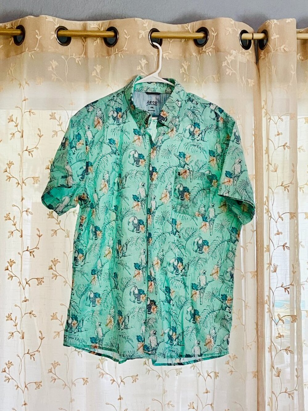 Men's XXL Cotton Tropical Print Button Down Shirt